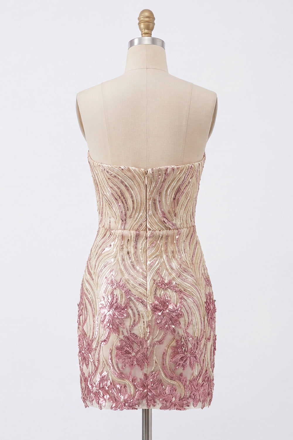 Strapless Gold and Pink Bodycon Sequin Homecoming Dress