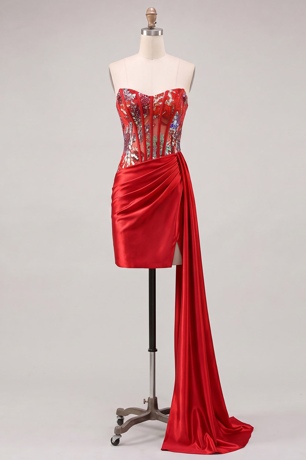 Glitter Corset Pink Strapless Bodycon Homecoming Dress With Side Streamer