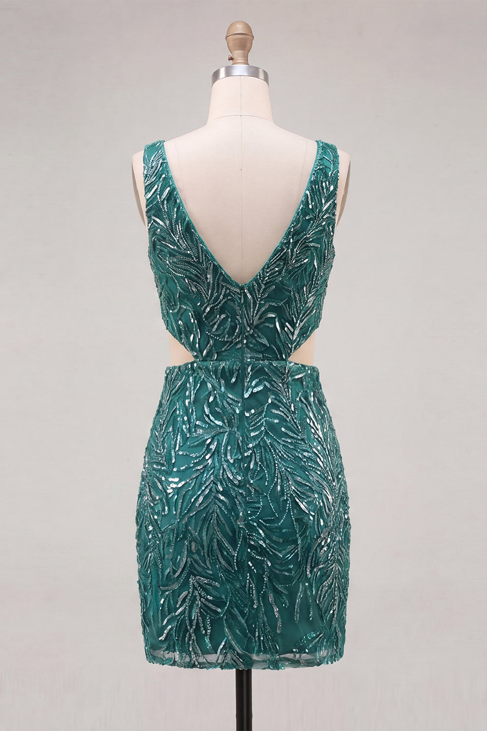 V-Neck Gold Cut Out Bodycon Homecoming Dress With Beading