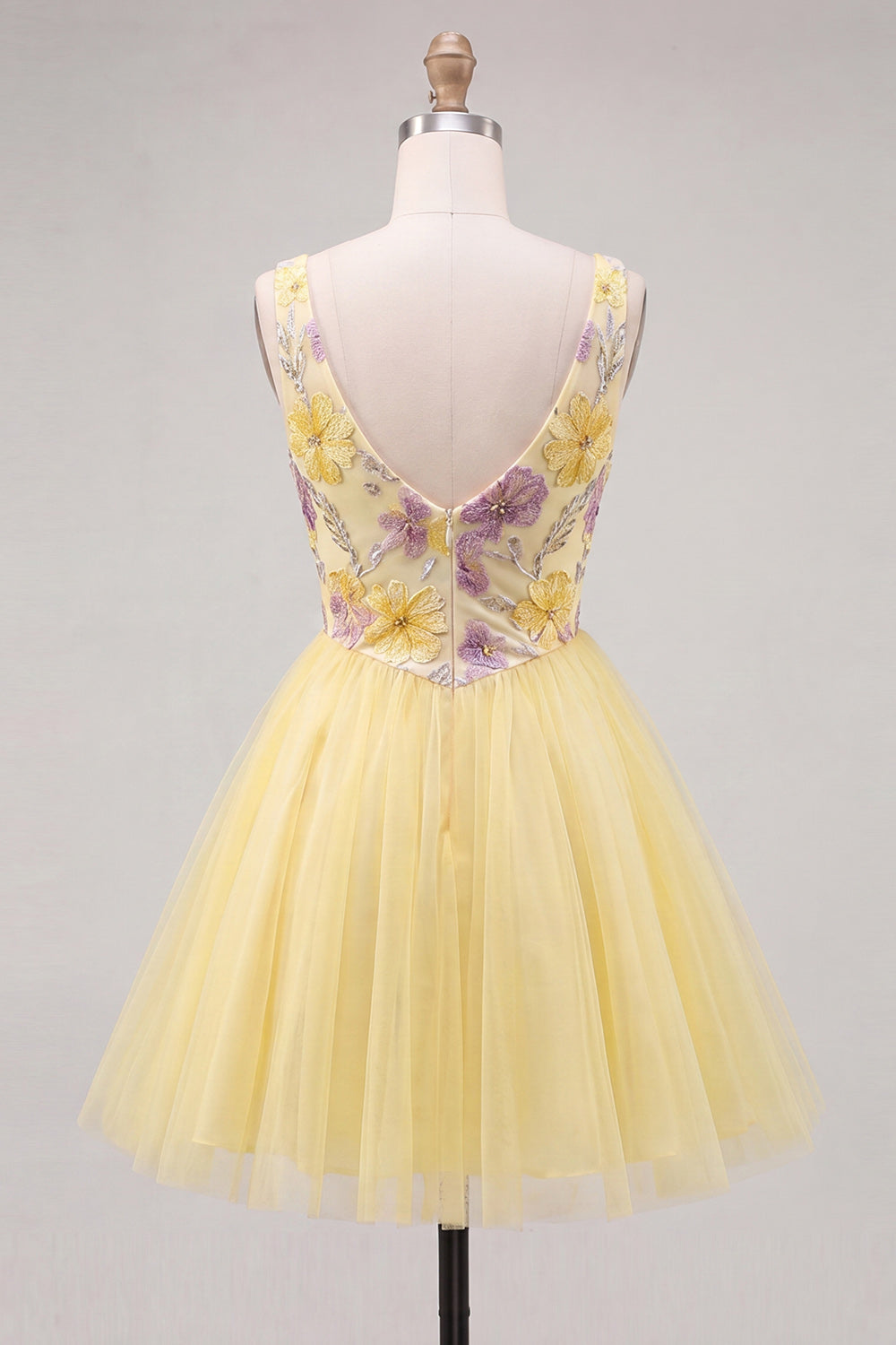 V-Neck Floral Sparkly Mint Green A Line Homecoming Dress