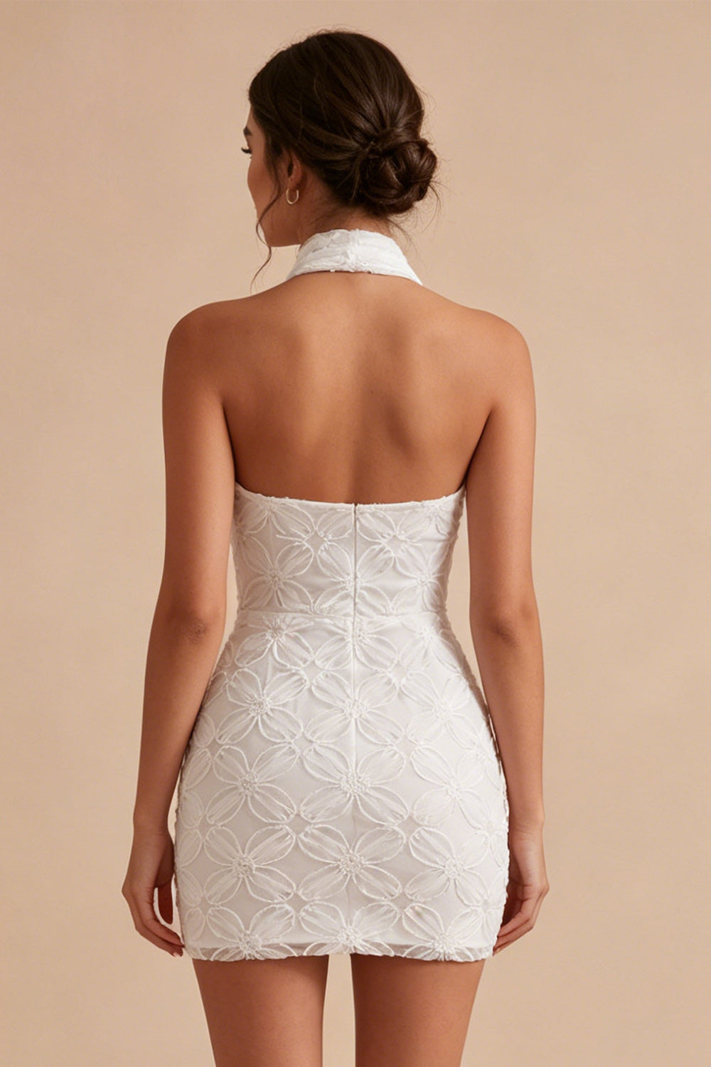 Halter Floral Bodycon Little White Dress