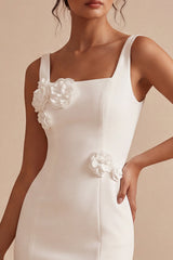 Square Neck Bodycon Corset Little White Dress With 3D Flower
