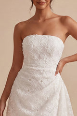 Strapless Floral A Line Lace Little White Dress With Sash