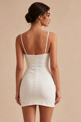 Corset Bodycon Spaghetti Straps Little White Dress With Ruch
