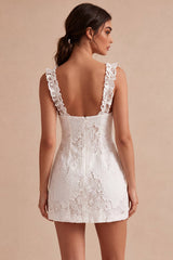 Square Neck Floral Lace Bodycon Little White Dress
