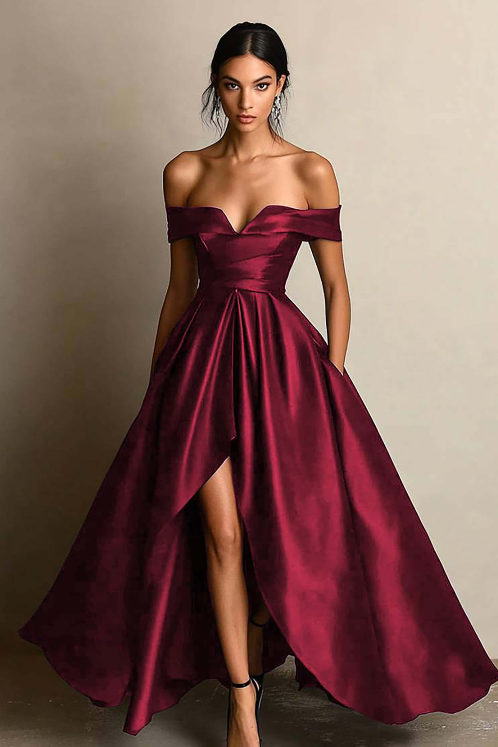 Black Off The Shoulder A Line High Low Formal Dress