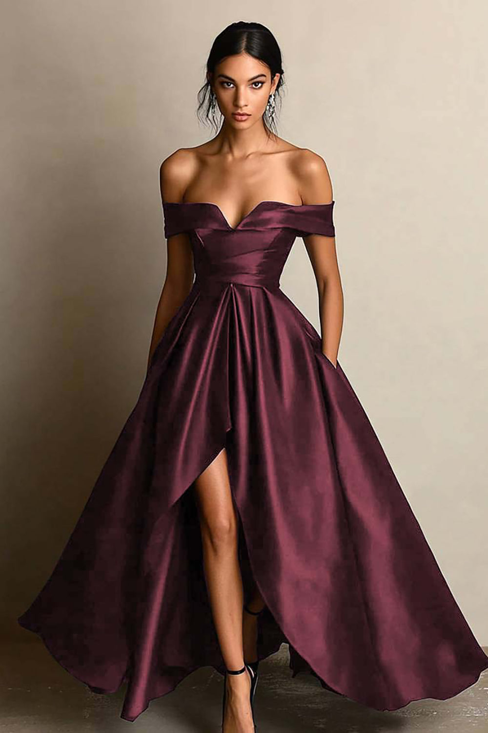 Black Off The Shoulder A Line High Low Formal Dress