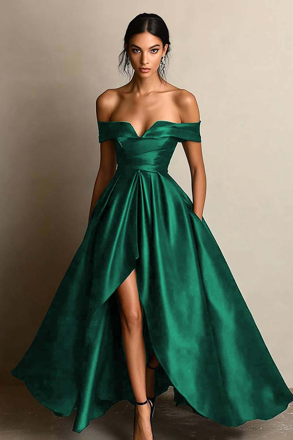 Black Off The Shoulder A Line High Low Formal Dress