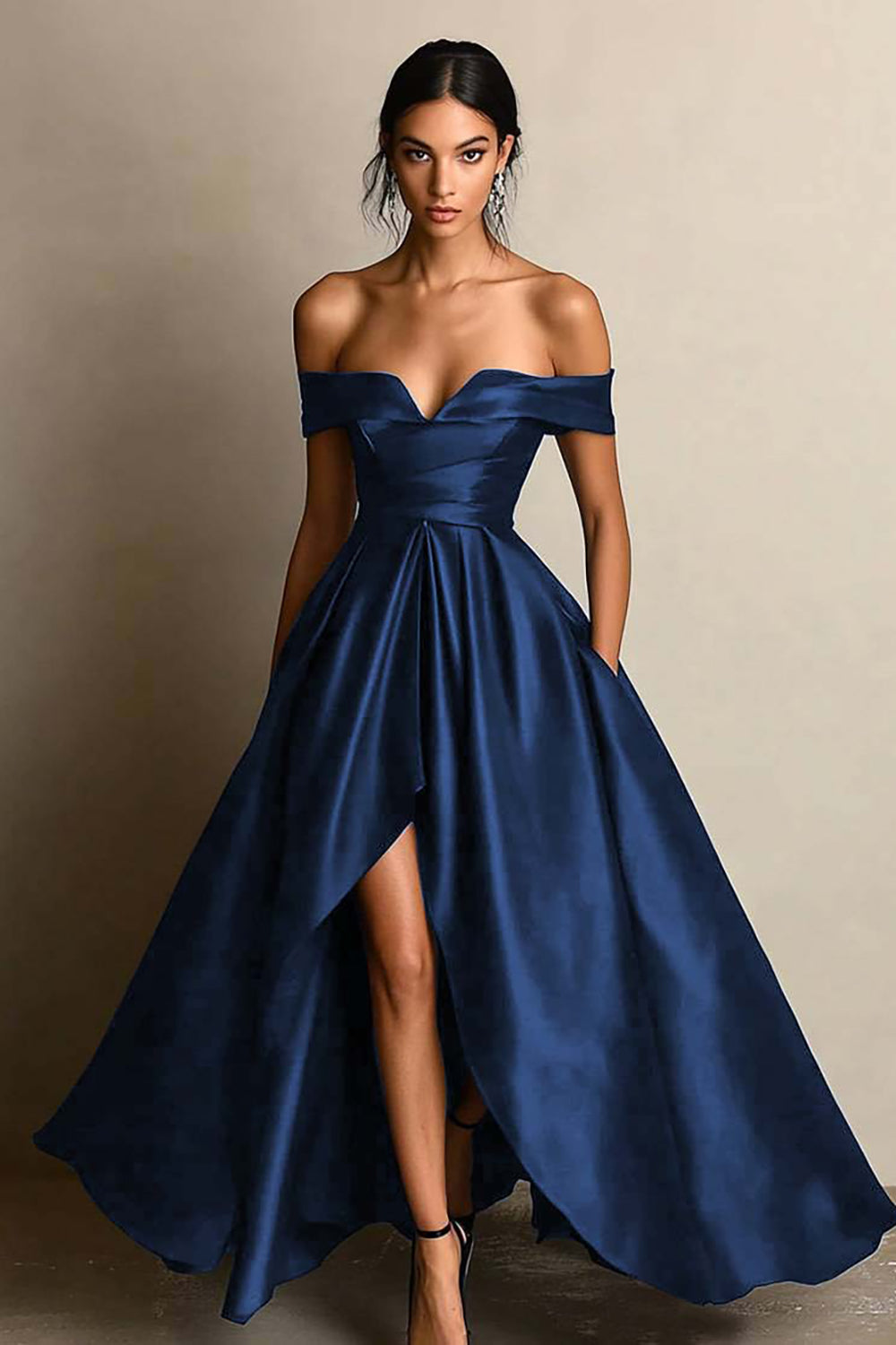 Black Off The Shoulder A Line High Low Formal Dress