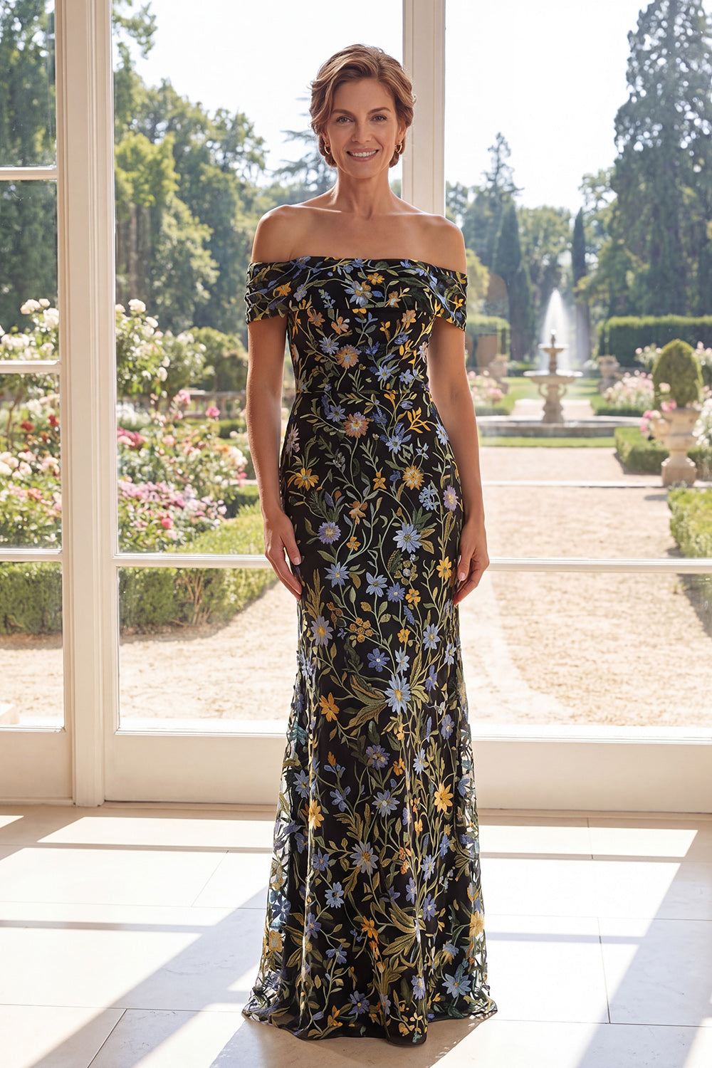 Green Off the Shoulder Mermaid Floral Mother of the Bride Dress