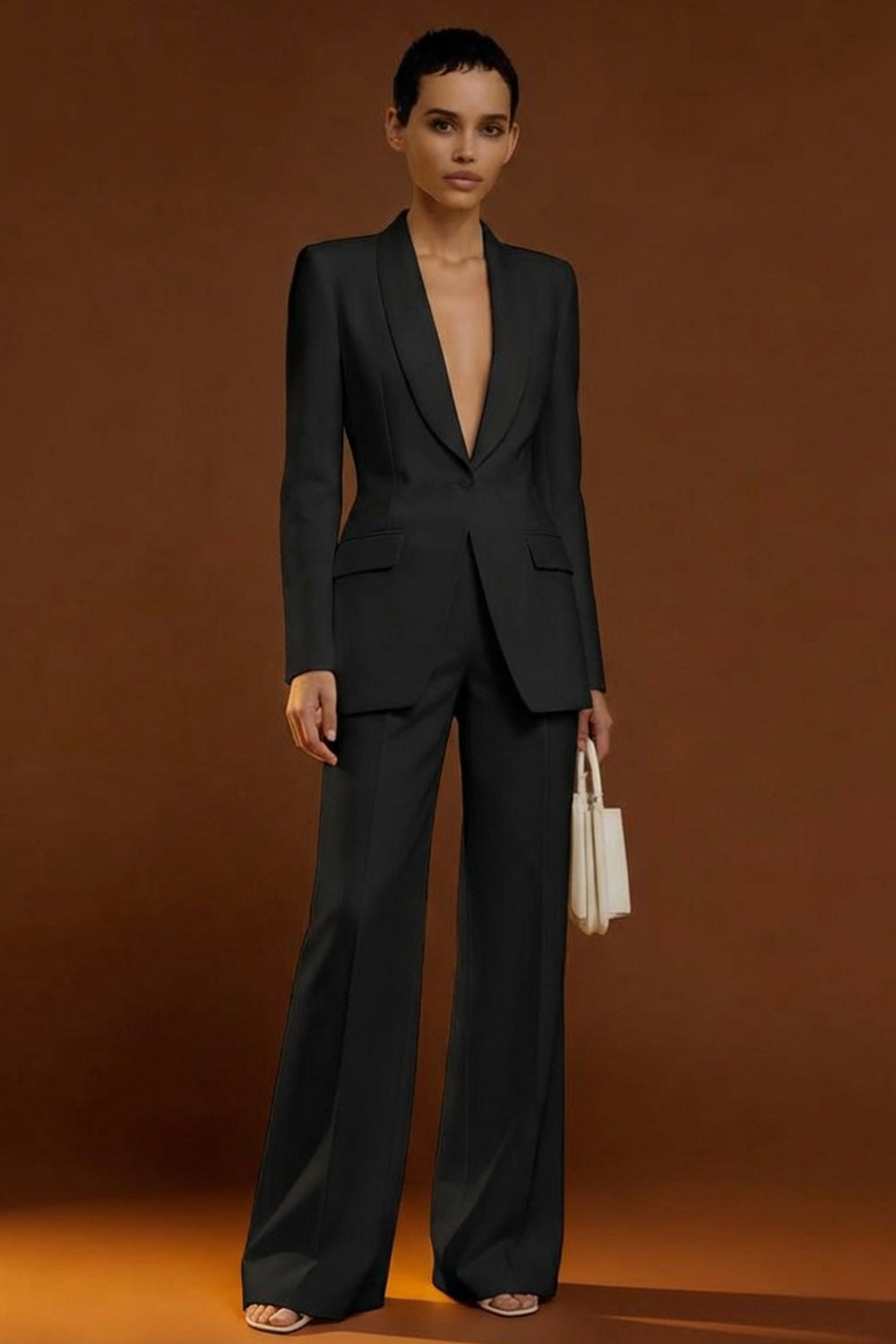 Shawl Lapel Ivory Long Sleeve 2 Piece Women Suits