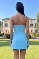Strapless Blue Floral Homecoming Dress