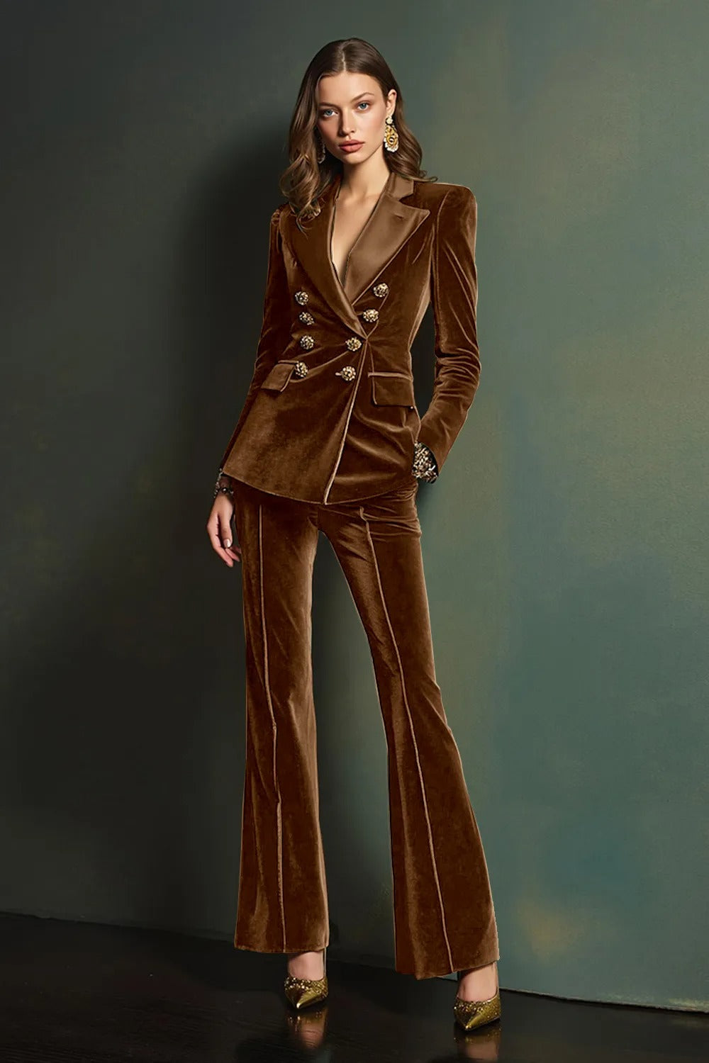 Dark Green 2-Piece Velvet Double Breasted Women Prom Suits