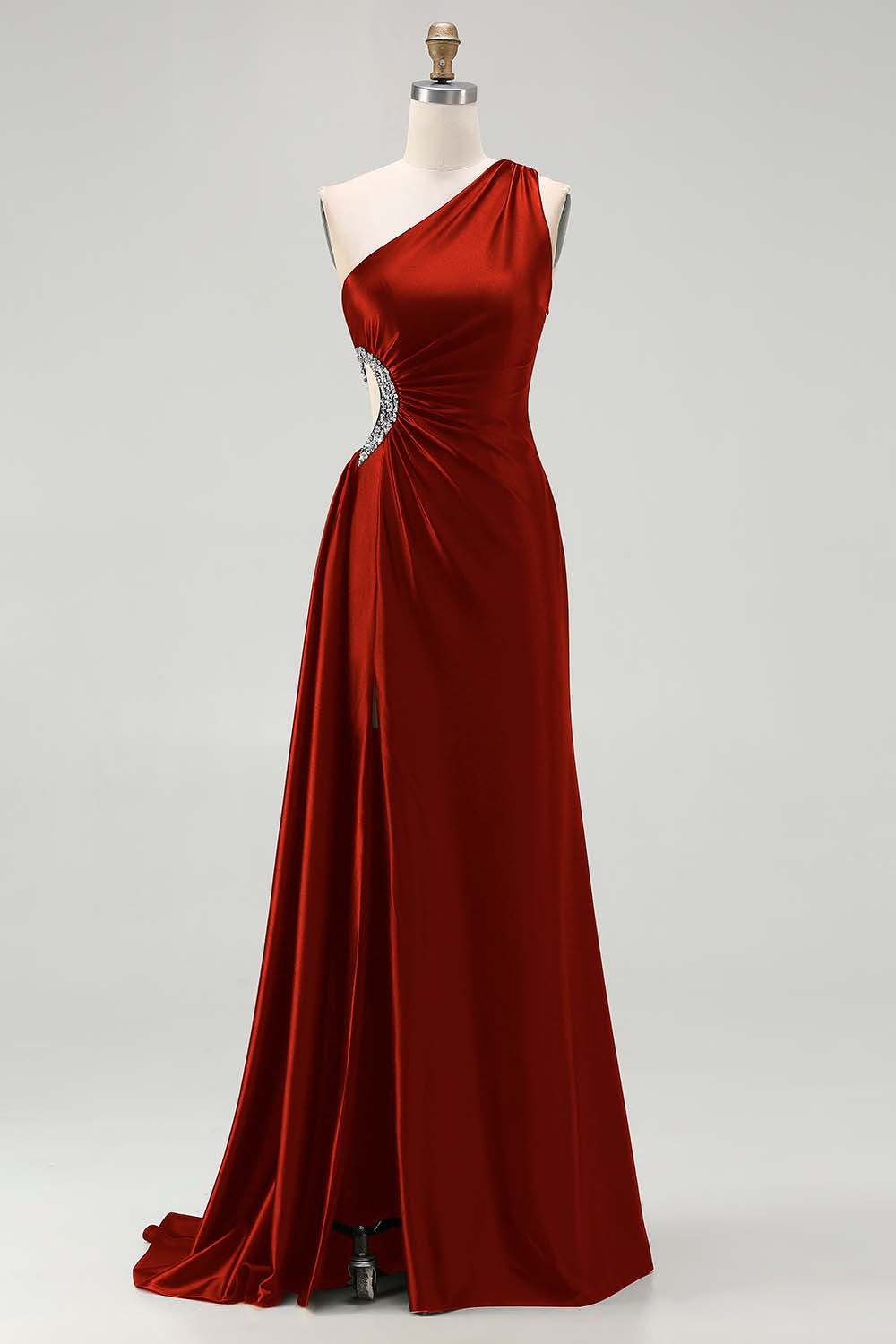 One Shoulder Cut Out Mermaid Black Tie Dress With Slit