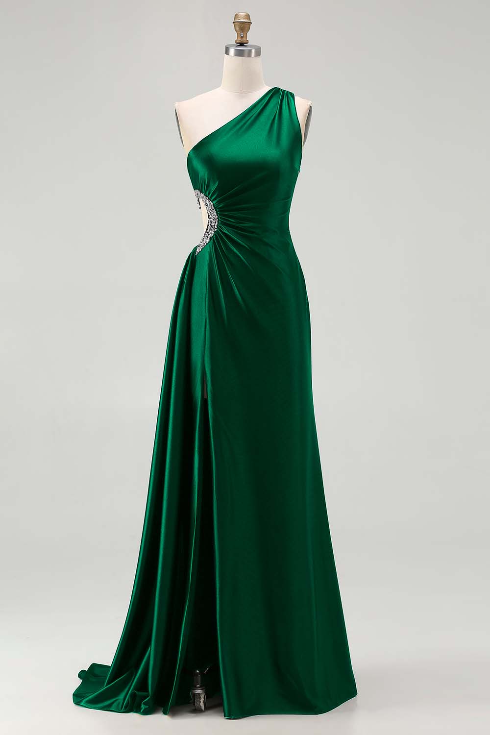 One Shoulder Cut Out Mermaid Black Tie Dress With Slit