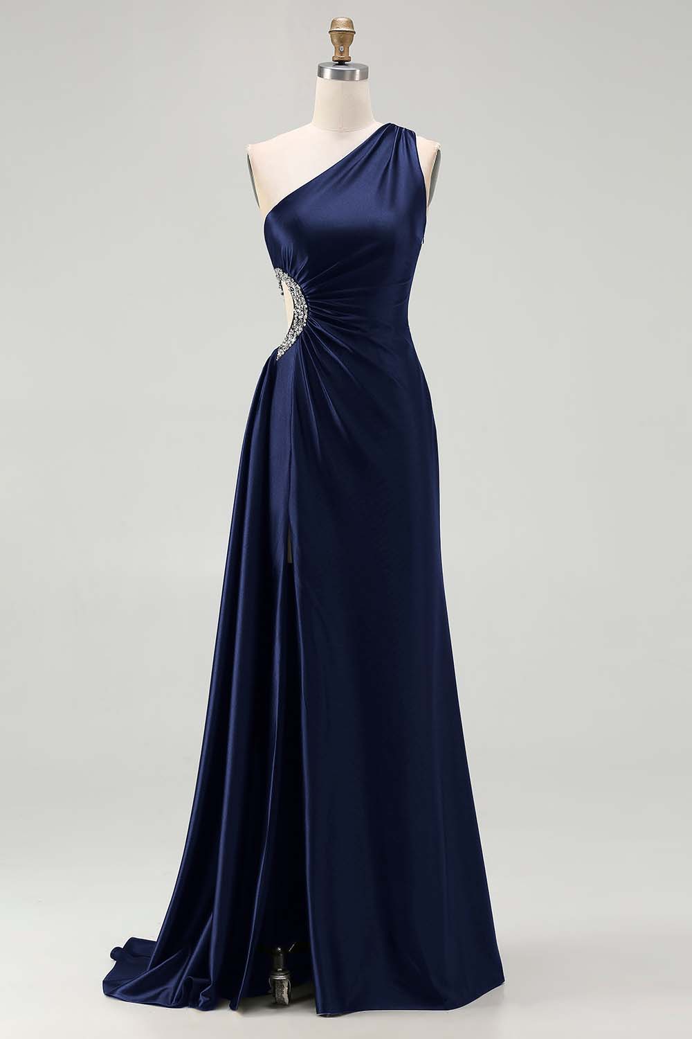 One Shoulder Cut Out Mermaid Black Tie Dress With Slit