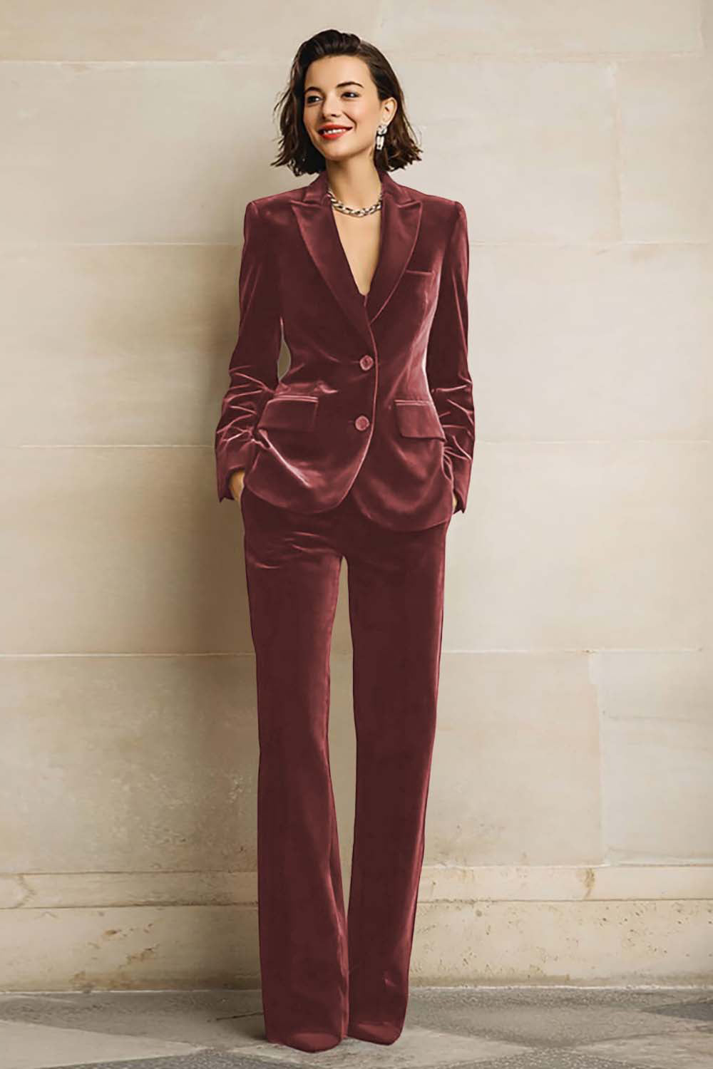 Velvet Peak Lapel Purple 2 Piece Slim Fit Women Suits
