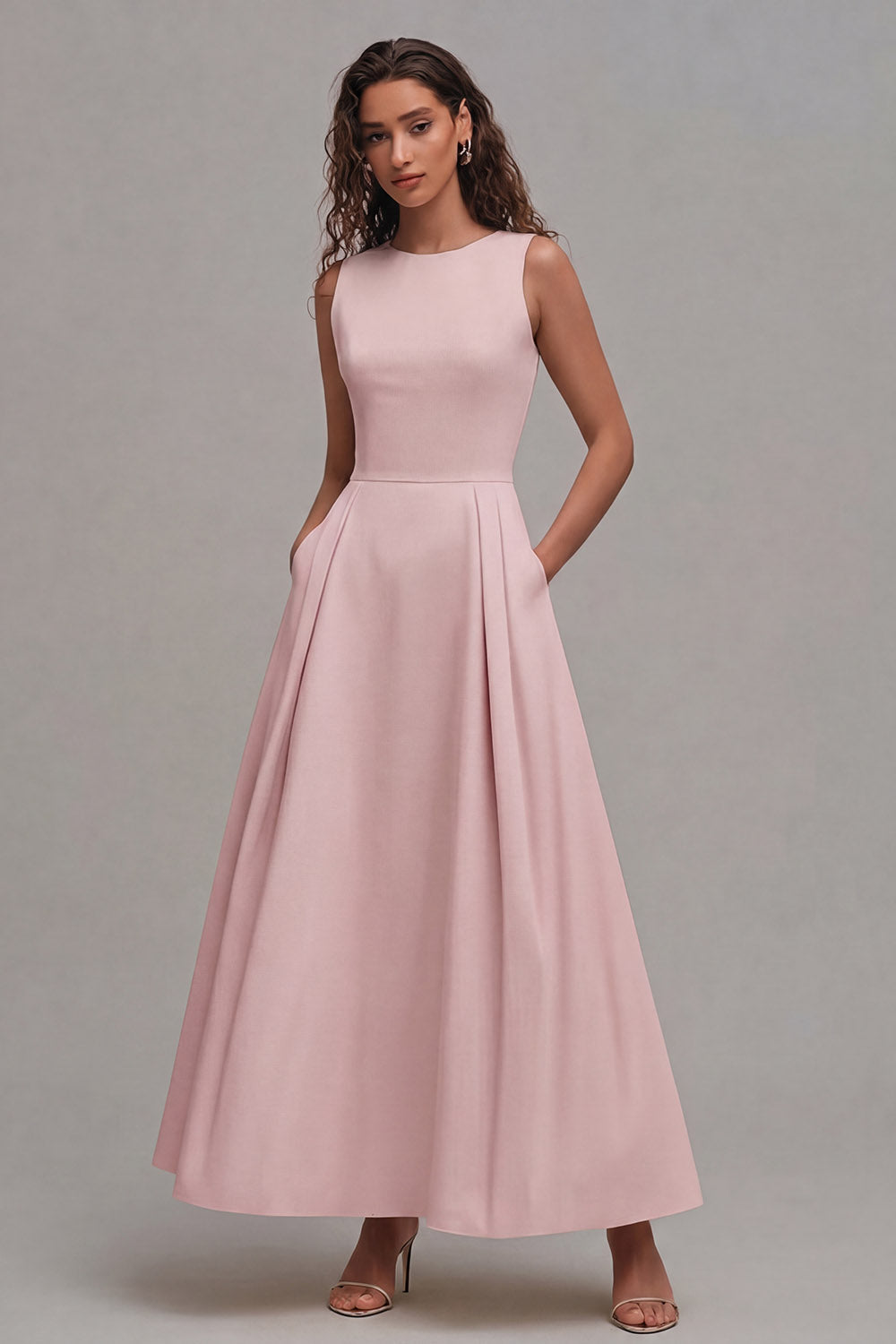 Light Yellow A-Line Boat Neck Wedding Guest Dress With Pockets