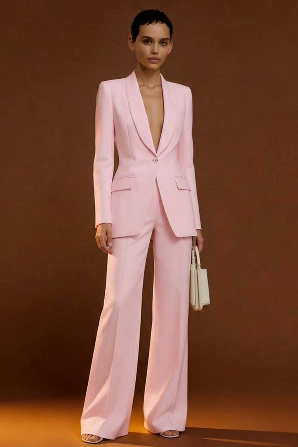 Shawl Lapel Ivory Long Sleeve 2 Piece Women Suits