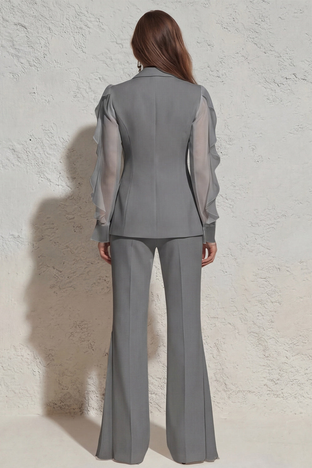 Ruffled Notched Lapel 2 Piece White Women Suits with Pockets