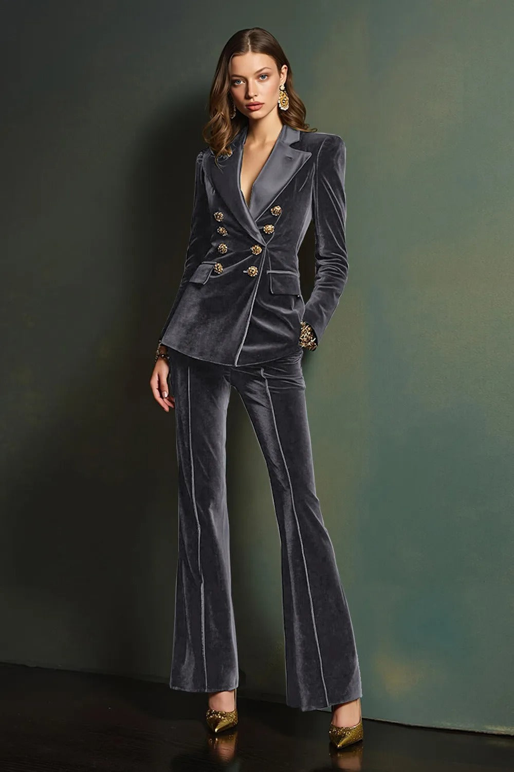 Dark Green 2-Piece Velvet Double Breasted Women Prom Suits