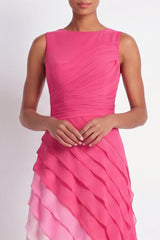 Fuchsia A Line Ruched Maxi Formal Dress with Ruffles