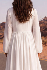 White Long Sleeve A Line Pleated Maxi Wedding Dress
