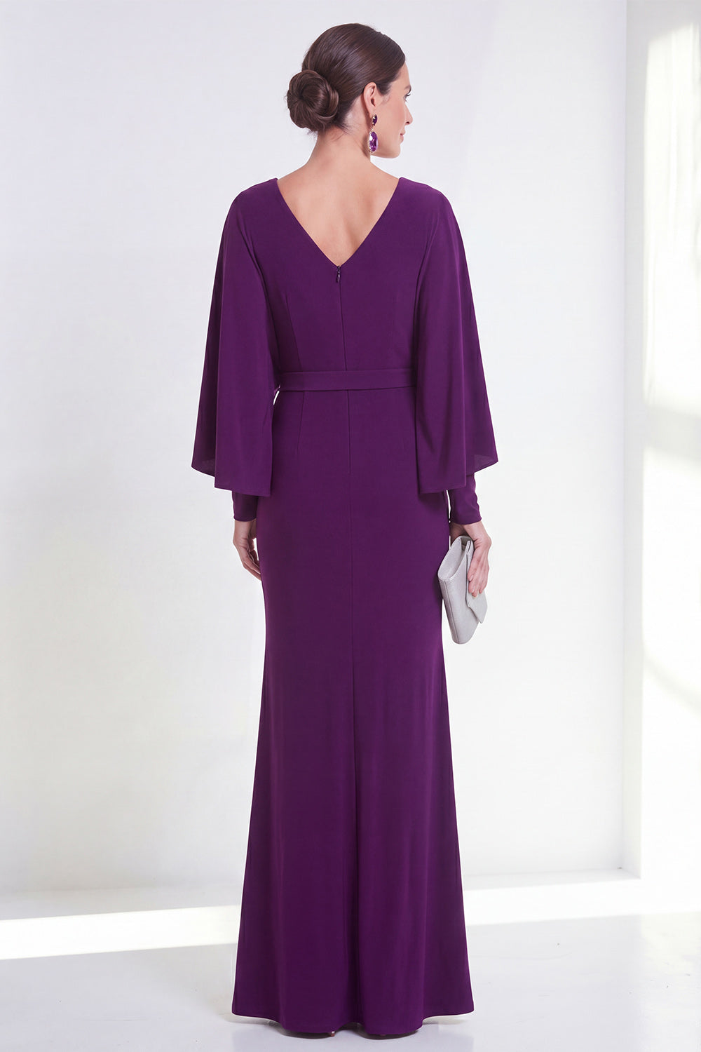Purple Mermaid Long Sleeve Maxi Mother of the Bride Dress