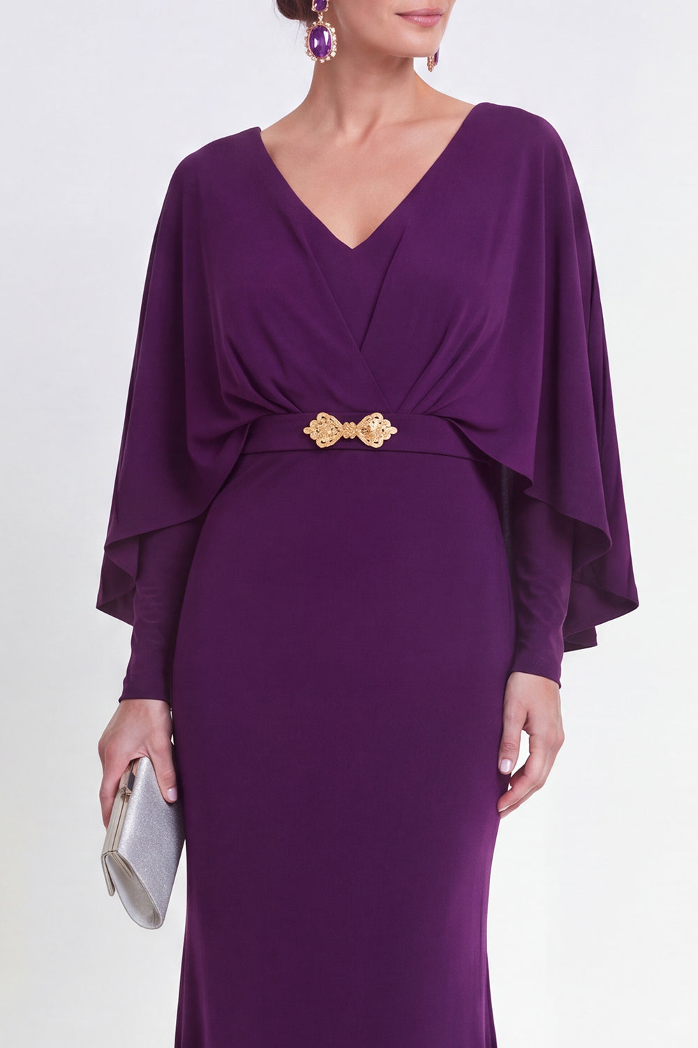 Purple Mermaid Long Sleeve Maxi Mother of the Bride Dress