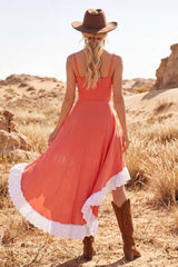 High Low Cowl Neck A Line Causal Dress with Ruffles
