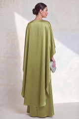 Green Satin Mermaid Ruched Mother of the Bride Dress with Cape
