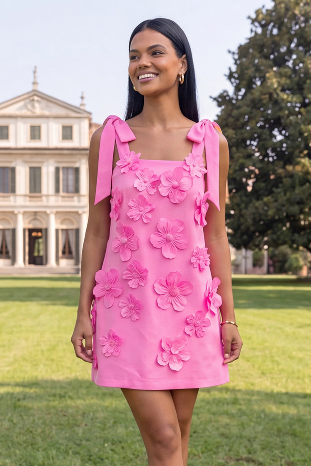 A-Line Lilac Floral Homecoming Dress with Sash