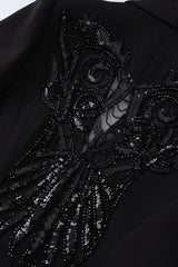 Shawl Lapel Black Beaded Women Prom Blazer With Sequins