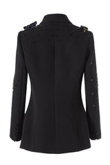 Black Shawl Lapel Beaded Sequin Prom Blazer With 3D Butterfly