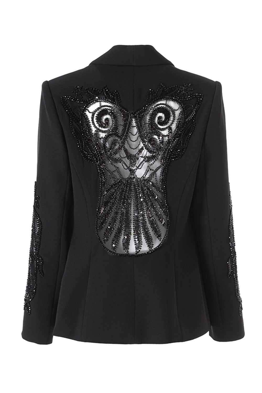 Shawl Lapel Black Beaded Women Prom Blazer With Sequins
