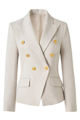 Black Slim Fit Peak Lapel Double Breasted Women Blazer