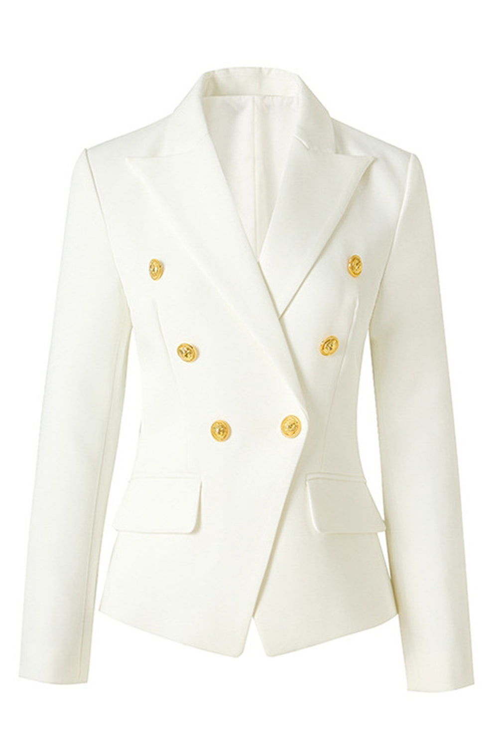 Black Slim Fit Peak Lapel Double Breasted Women Blazer