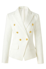 Black Slim Fit Peak Lapel Double Breasted Women Blazer