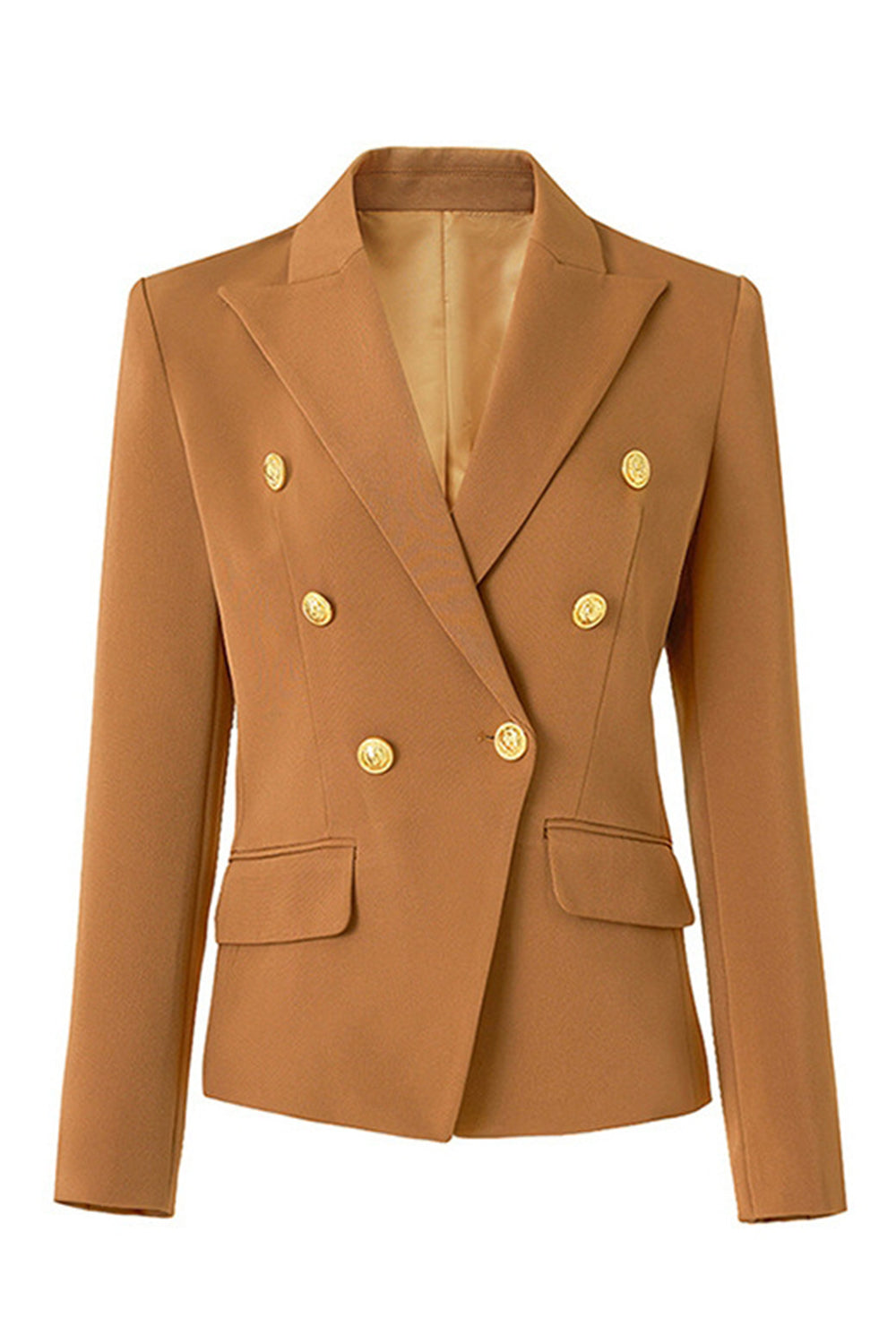 Black Slim Fit Peak Lapel Double Breasted Women Blazer