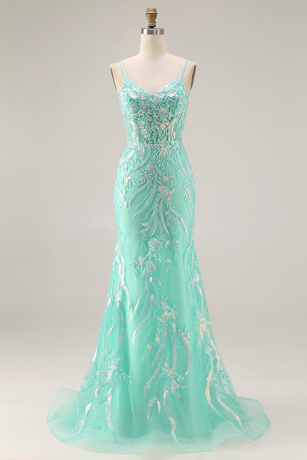 Sparkly Purple Mermaid Appliqued Maxi Prom Dress