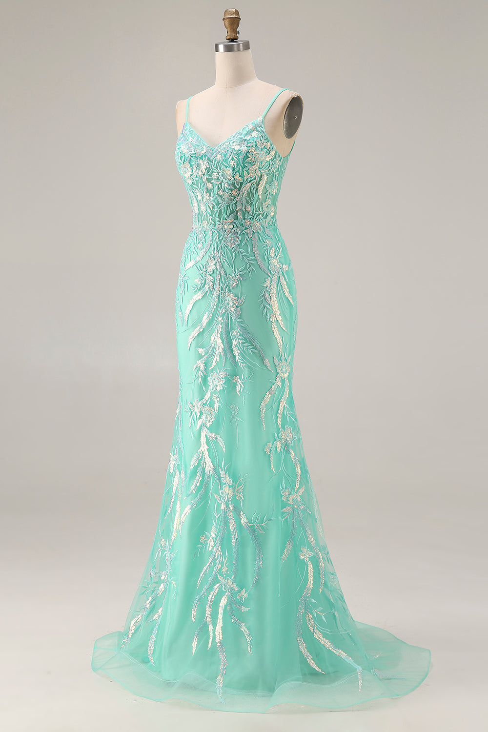Sparkly Purple Mermaid Appliqued Maxi Prom Dress