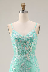 Sparkly Mint Green Mermaid Maxi Prom Dress with Appliques