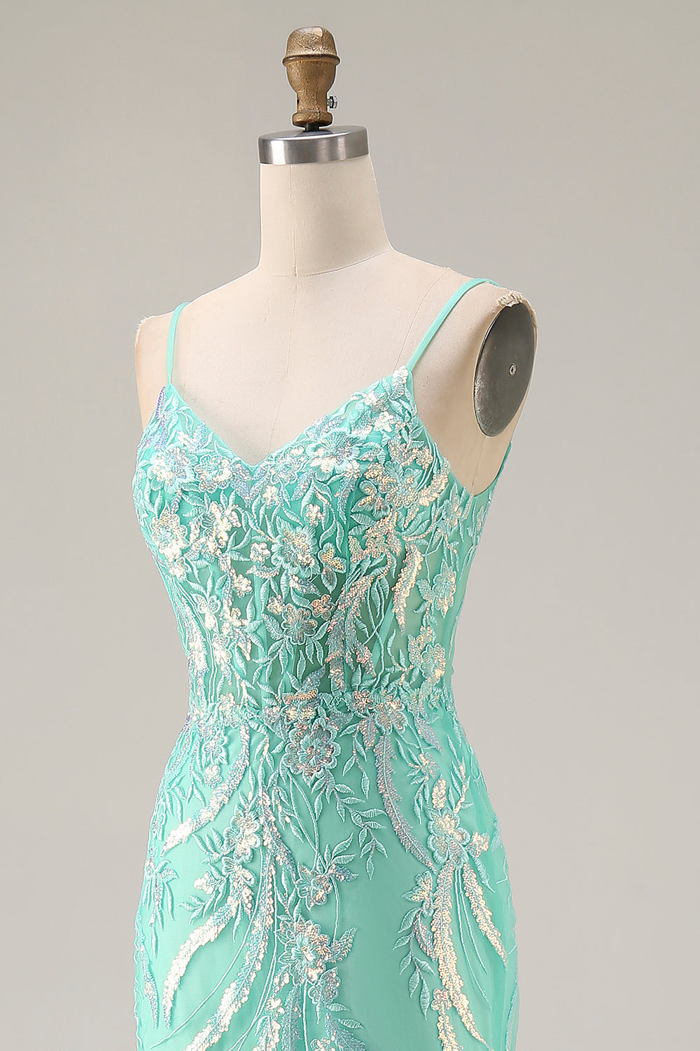 Sparkly Mint Green Mermaid Maxi Prom Dress with Appliques