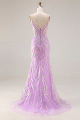 Sparkly Purple Mermaid Appliqued Maxi Prom Dress