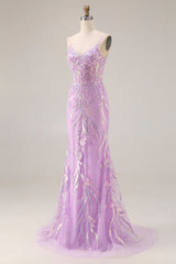Sparkly Purple Mermaid Appliqued Maxi Prom Dress