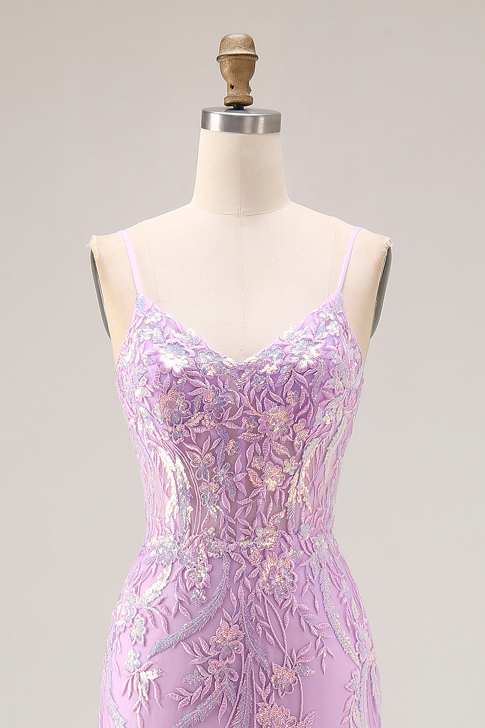 Sparkly Purple Mermaid Appliqued Maxi Prom Dress