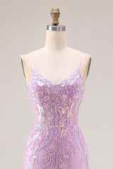 Sparkly Purple Mermaid Appliqued Maxi Prom Dress
