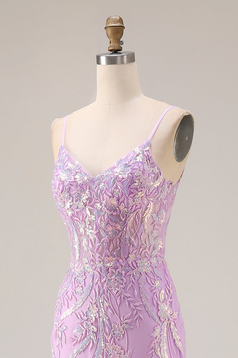 Sparkly Purple Mermaid Appliqued Maxi Prom Dress