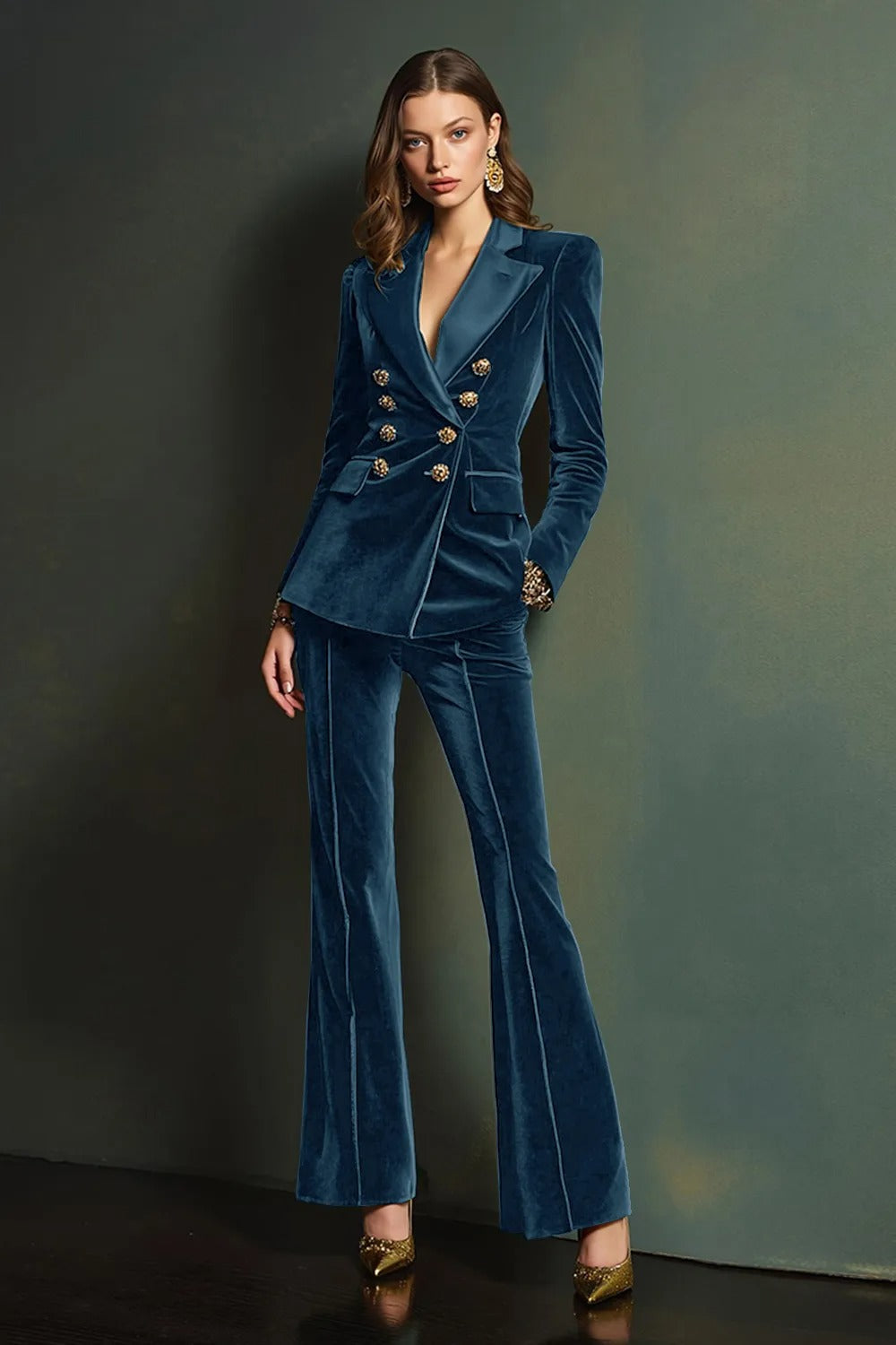 Dark Green 2-Piece Velvet Double Breasted Women Prom Suits