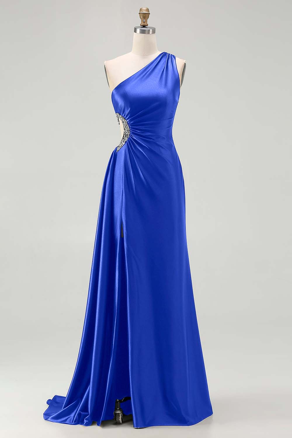 One Shoulder Cut Out Mermaid Black Tie Dress With Slit